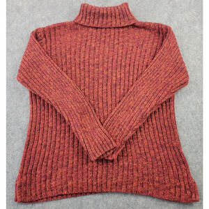 Denim & Co. Sweater Womens Medium Orange Red Knit Turtleneck Ribbed